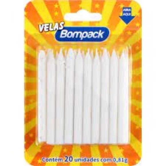 VELA PALITO 20UNID BRANCA BOMPACK