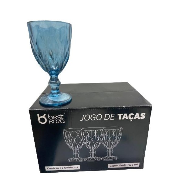 TACA DE VIDRO DIAMANTE AZUL 340ML CX C/6