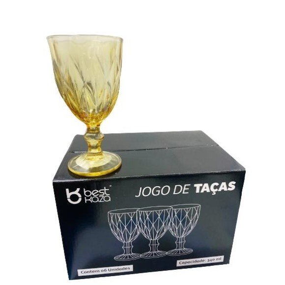 TACA DE VIDRO DIAMANTE AMBAR 340ML CX C/6